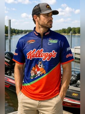 Y2K Kellogg’s Fishing Team Tournament Jersey Shirt XL Quarter Zip Performance